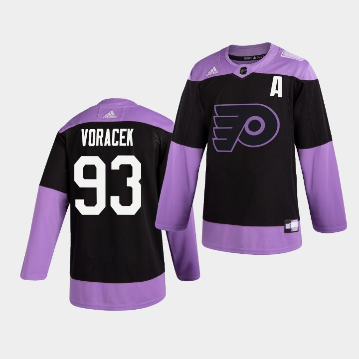 Mens Philadelphia Flyers #93 Jakub Voracek adidas Practice Hockey Fights Cancer Jersey Stitched