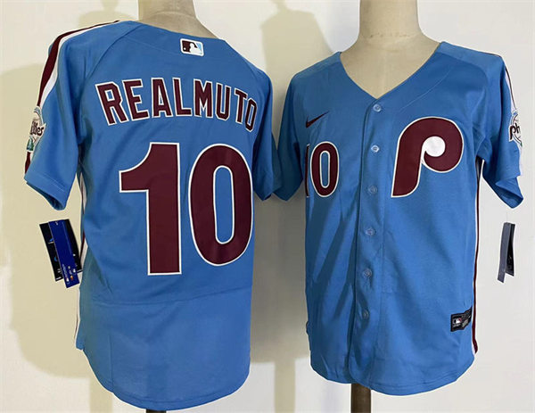 Mens Philadelphia Phillies #10 JT. Realmuto Nike Light Blue Authentic Alternate Baseball Jersey