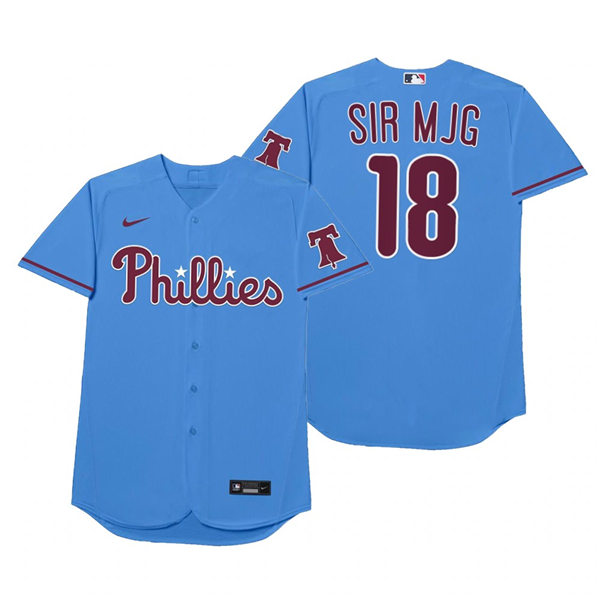 Mens Philadelphia Phillies #18 Didi Gregorius Nike Powder Blue 2021 Players' Weekend Nickname Sir MJG Jersey