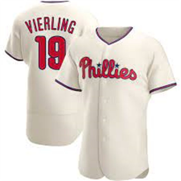 Mens Philadelphia Phillies #19 Matt Vierling Nike Cream Alternate Flexbase Jersey