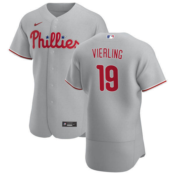 Mens Philadelphia Phillies #19 Matt Vierling Nike Road Grey Flexbase Jersey