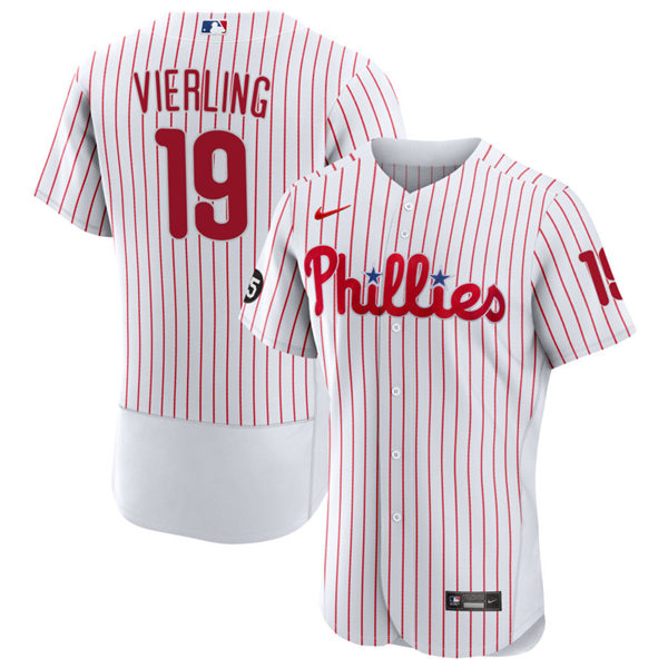 Mens Philadelphia Phillies #19 Matt Vierling Nike White Pinstripe Home Flexbase Player Jersey