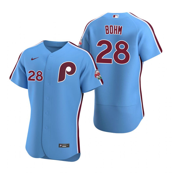 Mens Philadelphia Phillies #28 Alec Bohm Nike Light Blue Alternate Jersey
