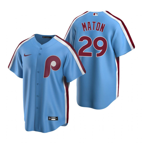 Mens Philadelphia Phillies #29 Nick Maton Nike Light Blue Cooperstown Collection Jersey