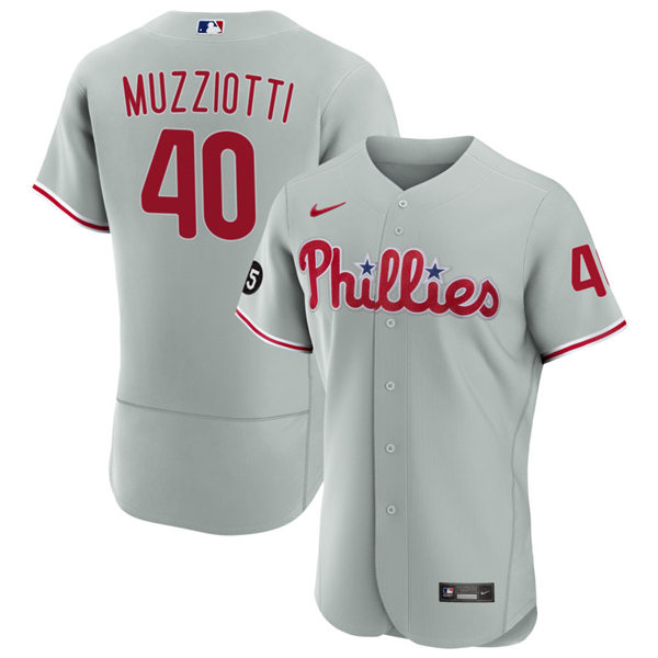 Mens Philadelphia Phillies #40 Simon Muzziotti Nike Gray Road Flexbase Player Jersey