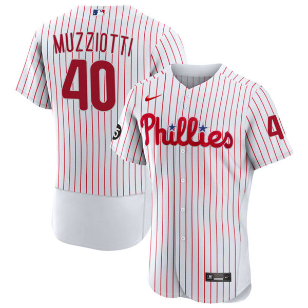 Mens Philadelphia Phillies #40 Simon Muzziotti Nike White Pinstripe Home Flexbase Player Jersey