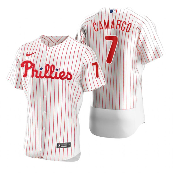 Mens Philadelphia Phillies #7 Johan Camargo Nike White Pinstripe Home Flexbase Player Jersey