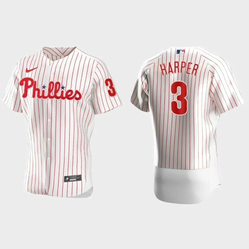Mens Philadelphia Phillies Bryce Harper #3 White Authentic Jersey