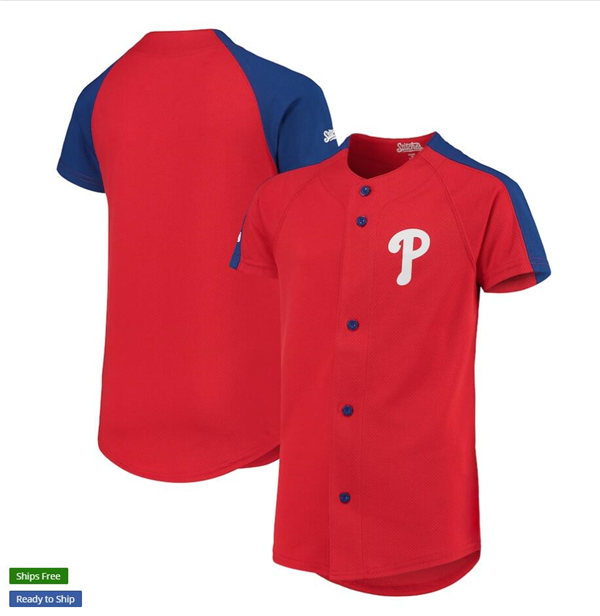 Mens Philadelphia Phillies Custom Aaron Nola Mike Schmidt Pete Rose Alec Bohm Zack Wheeler Red Logo Button-Down Jers