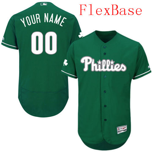 Mens Philadelphia Phillies Green Celtic Customized Flexbase Majestic MLB Collection Jersey