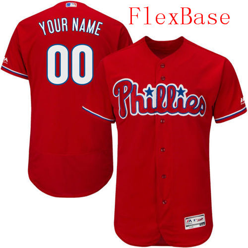 Mens Philadelphia Phillies Red Customized Flexbase Majestic MLB Collection Jersey