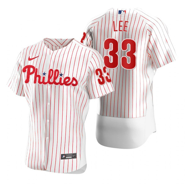 Mens Philadelphia Phillies Retired Player #33 Cliff Lee Nike White Pinstripe Home Flexbase Jersey