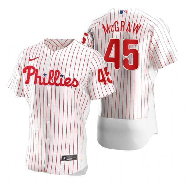 Mens Philadelphia Phillies Retired Player #45 Tug McGraw Nike White Pinstripe Home Flexbase Jersey