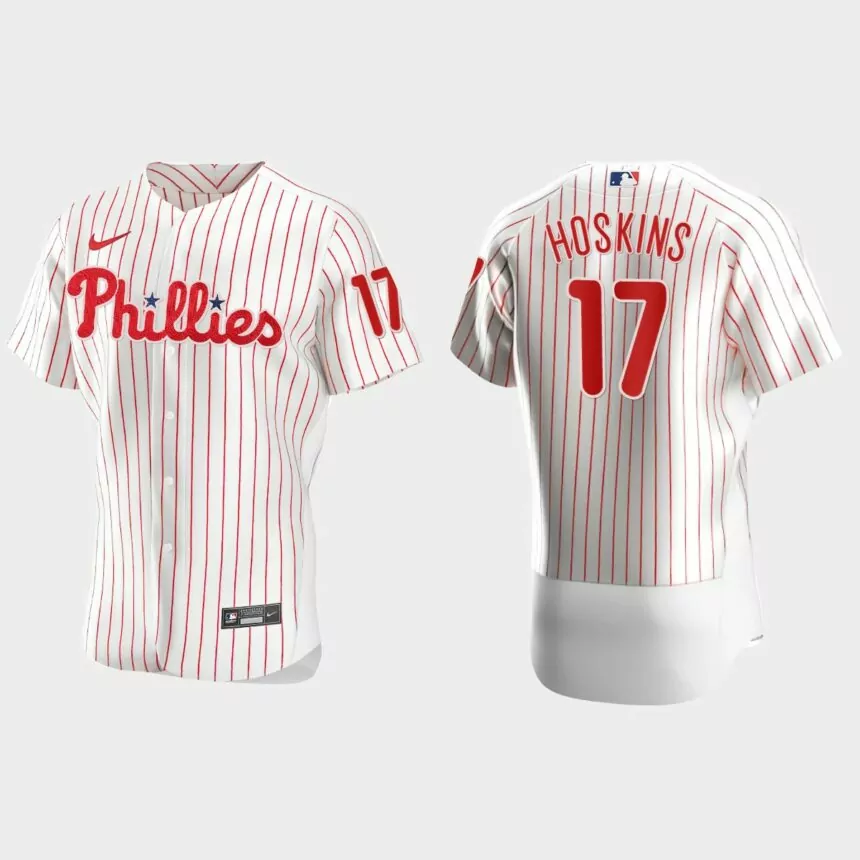 Mens Philadelphia Phillies Rhys Hoskins #17 White Authentic Jersey