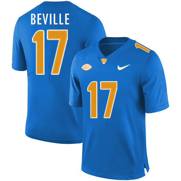 Mens Pittsburgh Panthers #17 Davis Beville Nike 2020 Royal College Football Game Jersey