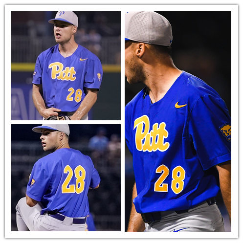 Mens Pittsburgh Panthers #28 Jordan McCrum Nike 2019 Royal College Baseball Game Jersey