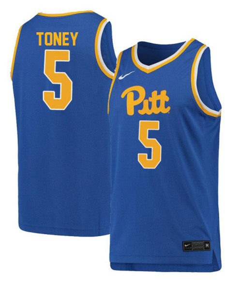 Mens Pittsburgh Panthers #5 Au'Diese Toney Nike 2019 Royal College Basketball Game Jersey
