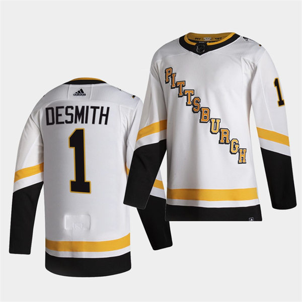 Mens Pittsburgh Penguins #1 Casey DeSmith White adidas 2020-21 Reverse Retro Special Edition Jersey Stitched