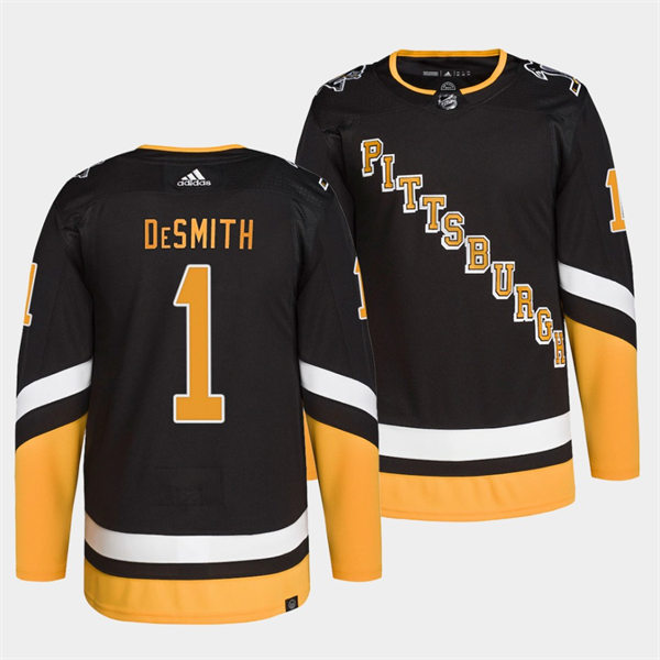 Mens Pittsburgh Penguins #1 Casey DeSmith adidas 2021-22 Black Alternate Throwback Jersey Stitched