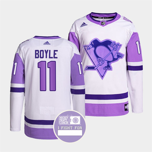 Mens Pittsburgh Penguins #11 Brian Boyle White Purple Hockey Fights Cancer Primegreen Jersey Stitched