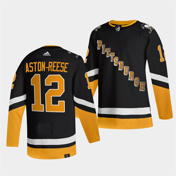 Mens Pittsburgh Penguins #12 Zach Aston-Reese adidas 2021-22 Black Alternate Throwback Jersey Stitched