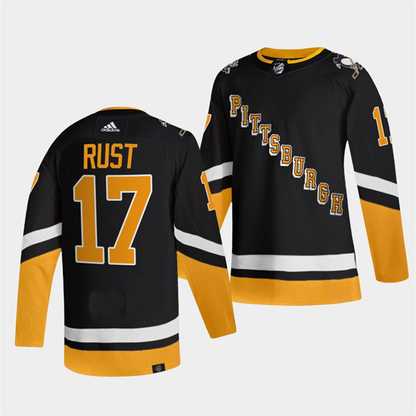 Mens Pittsburgh Penguins #17 Bryan Rust adidas 2021-22 Black Alternate Throwback Jersey Stitched