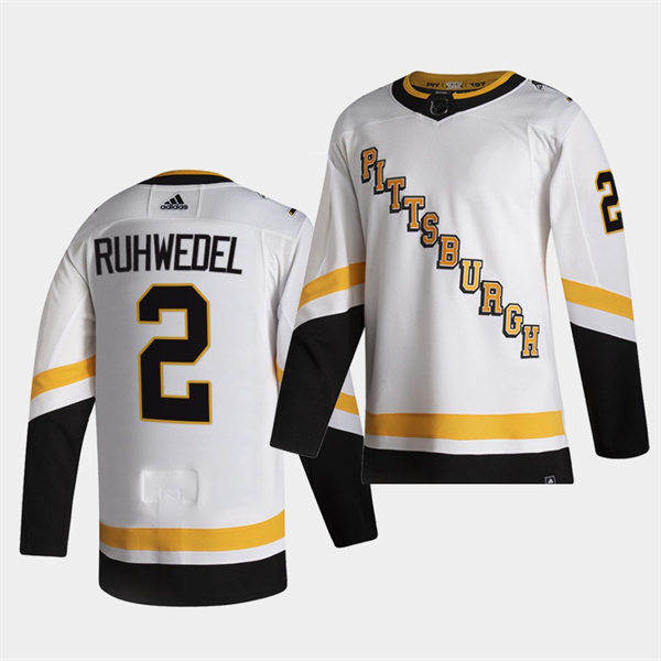 Mens Pittsburgh Penguins #2 Chad Ruhwedel White adidas 2020-21 Reverse Retro Special Edition Jersey Stitched