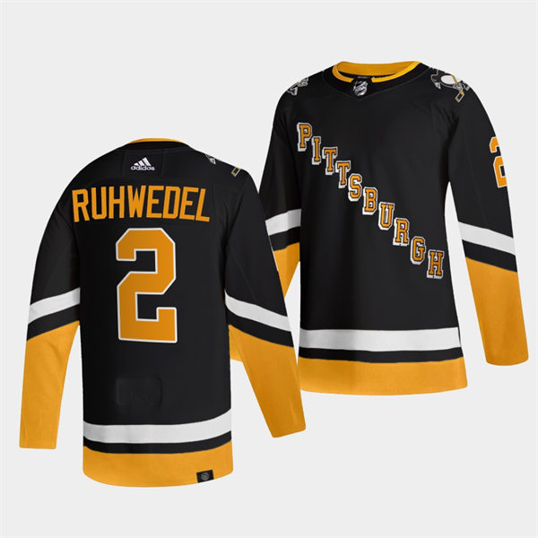 Mens Pittsburgh Penguins #2 Chad Ruhwedel adidas 2021-22 Black Alternate Throwback Jersey Stitched