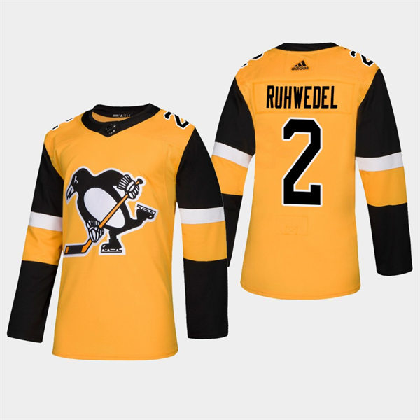 Mens Pittsburgh Penguins #2 Chad Ruhwedel adidas Gold Alternate Player Jersey Stitched