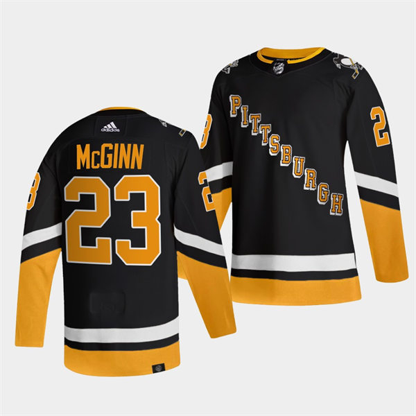 Mens Pittsburgh Penguins #23 Brock McGinn adidas 2021-22 Black Alternate Throwback Jersey Stitched