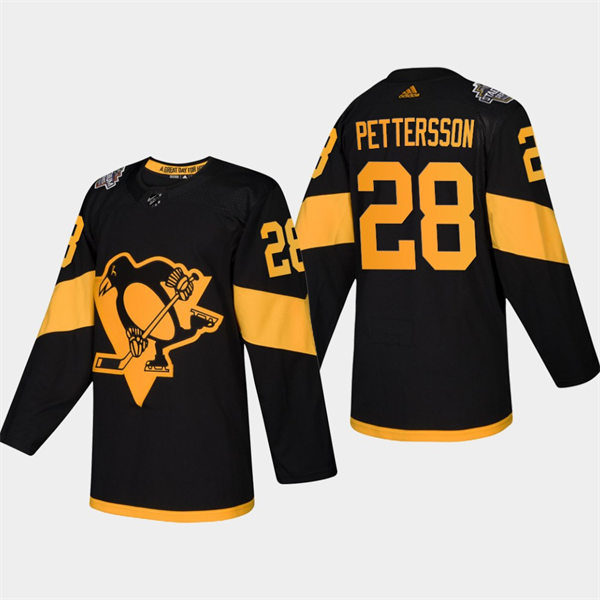 Mens Pittsburgh Penguins #28 Marcus Pettersson Black 2019 NHL Stadium Series Player Jersey Stitched
