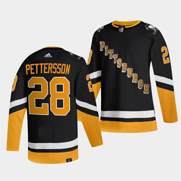 Mens Pittsburgh Penguins #28 Marcus Pettersson adidas 2021-22 Black Alternate Throwback Jersey Stitched