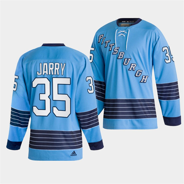 Mens Pittsburgh Penguins #35 Tristan Jarry 2022 Team Blue Classics Jersey Stitched