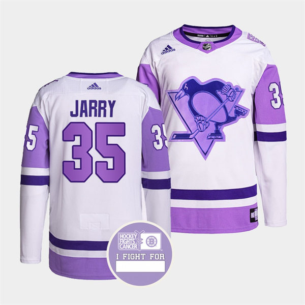 Mens Pittsburgh Penguins #35 Tristan Jarry White Purple Hockey Fights Cancer Primegreen Jersey Stitched