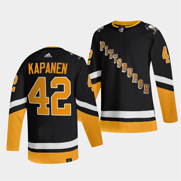 Mens Pittsburgh Penguins #42 Kasperi Kapanen 2021-22 Black Alternate Throwback Jersey Stitched