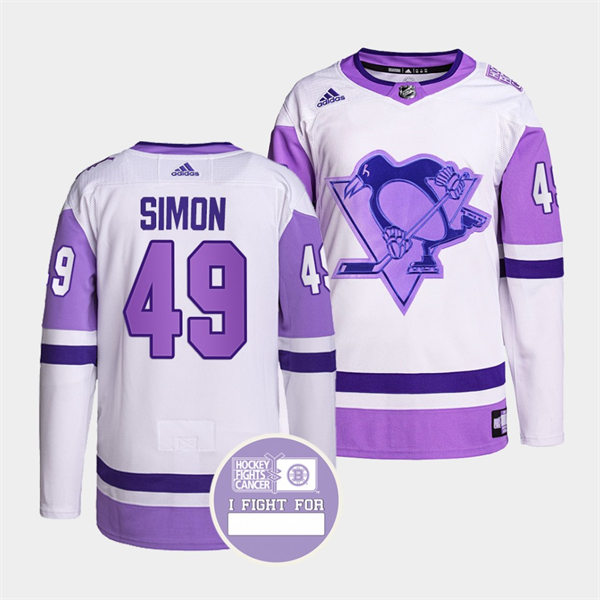 Mens Pittsburgh Penguins #49 Dominik Simon White Purple Hockey Fights Cancer Primegreen Jersey Stitched