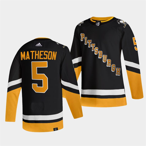 Mens Pittsburgh Penguins #5 Mike Matheson adidas 2021-22 Black Alternate Throwback Jersey Stitched