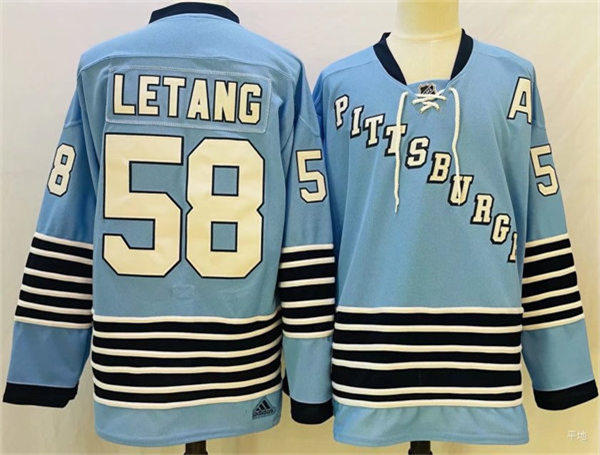 Mens Pittsburgh Penguins #58 Kris Letang 2022 Light Blue Team Classics Jersey Stitched