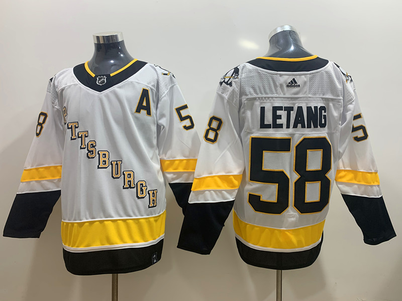 Mens Pittsburgh Penguins #58 Kris Letang White adidas 2020-21 Reverse Retro Special Edition Jersey Stitched