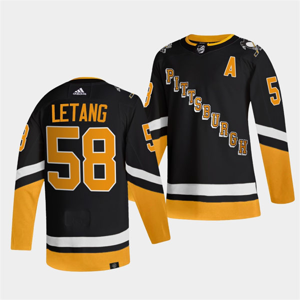 Mens Pittsburgh Penguins #58 Kris Letang adidas 2021-22 Black Alternate Throwback Jersey Stitched
