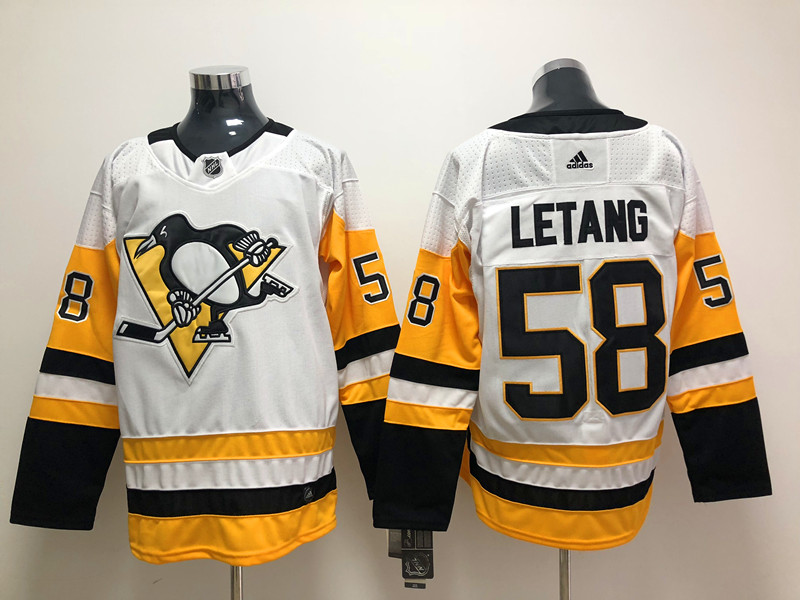 Mens Pittsburgh Penguins #58 Kris Letang adidas Away White Player Jersey Stitched