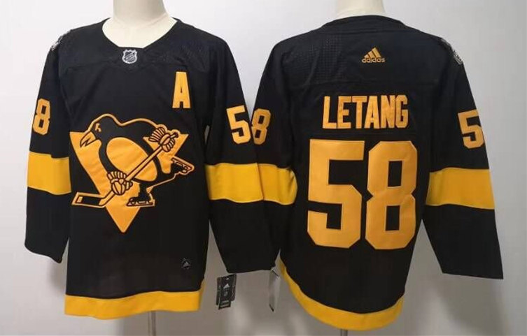 Mens Pittsburgh Penguins #58 Kris Letang adidas Black 2019 NHL Stadium Series Authentic Player Jersey Stitched