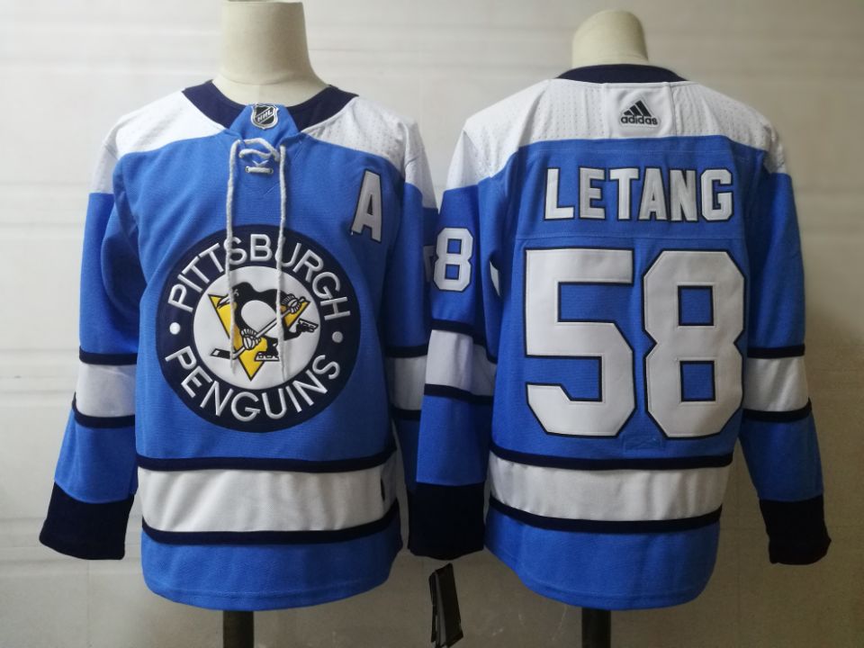 Mens Pittsburgh Penguins #58 Kris Letang adidas Blue Player Jersey Stitched