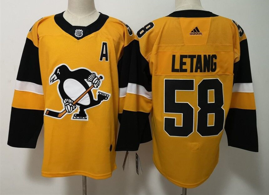 Mens Pittsburgh Penguins #58 Kris Letang adidas Gold Alternate Player Jersey Stitched