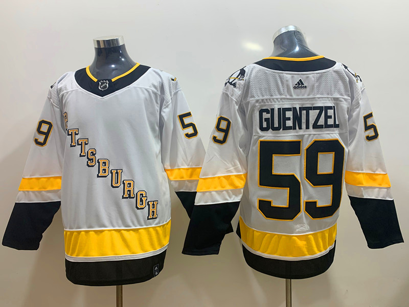 Mens Pittsburgh Penguins #59 Jake Guentzel White adidas 2020-21 Reverse Retro Special Edition Jersey Stitched