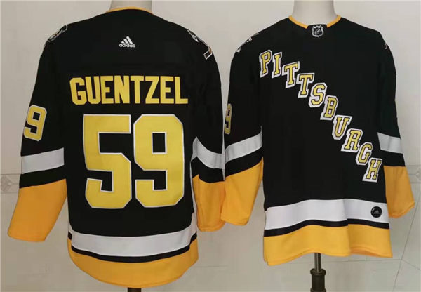 Mens Pittsburgh Penguins #59 Jake Guentzel adidas 2021-22 Black Alternate Throwback Jersey Stitched