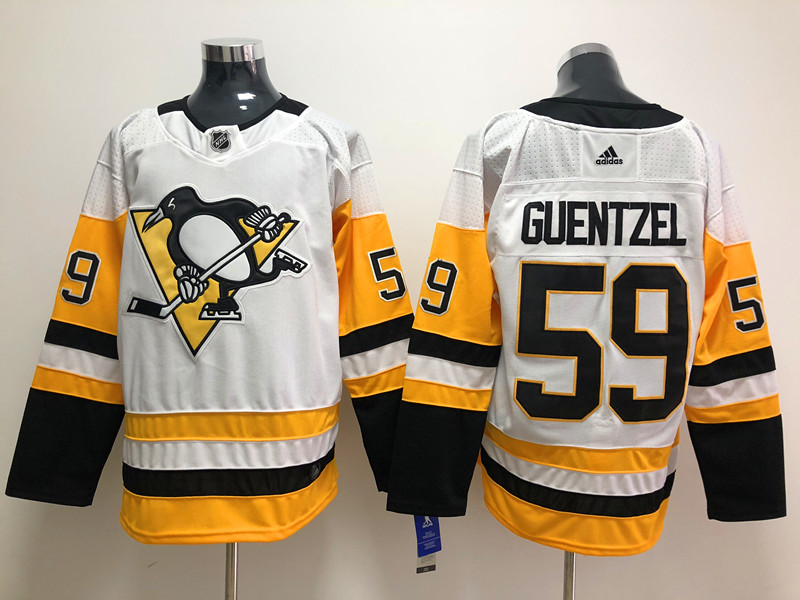 Mens Pittsburgh Penguins #59 Jake Guentzel adidas Away White Player Jersey Stitched