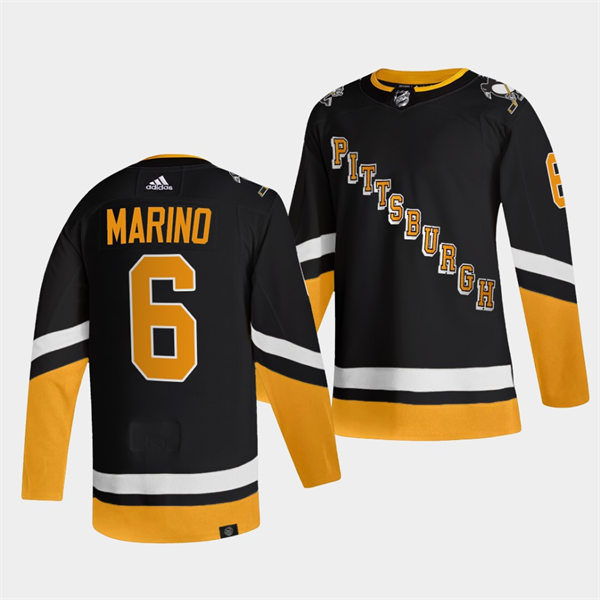 Mens Pittsburgh Penguins #6 John Marino adidas 2021-22 Black Alternate Throwback Jersey Stitched