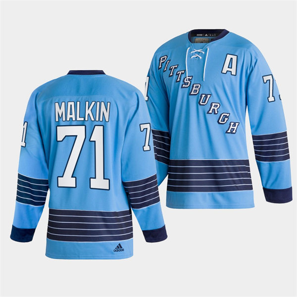 Mens Pittsburgh Penguins #71 Evgeni Malkin 2022 Light Blue Team Classics Jersey Stitched