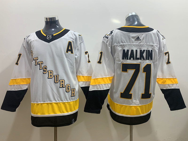 Mens Pittsburgh Penguins #71 Evgeni Malkin White adidas 2020-21 Reverse Retro Special Edition Jersey Stitched